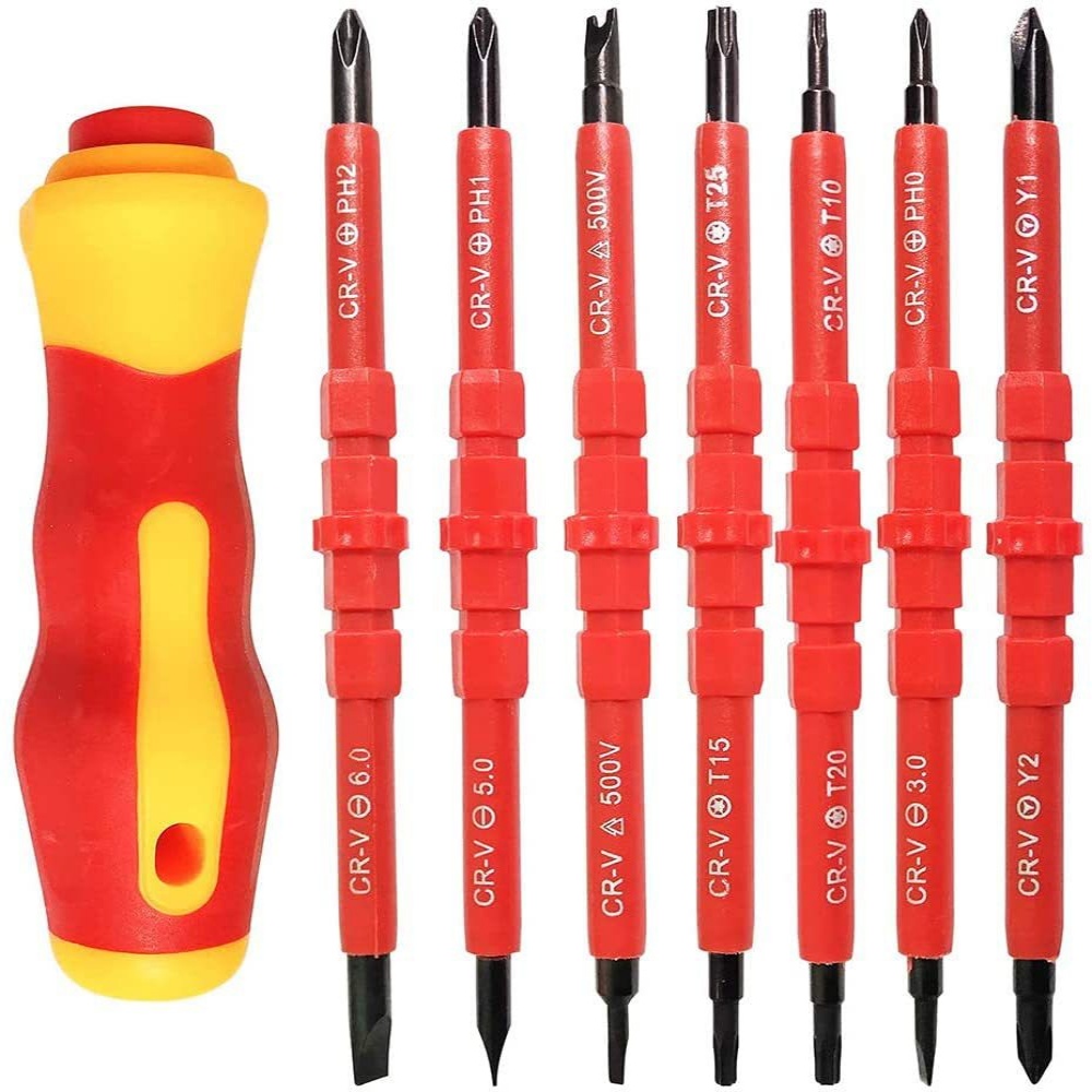7 In 1 500V Insulated Screwdriver Set For Electrician Dual Head Precision Removable Magnetic Bits Slotted Torx Hex Square Screwdrivers