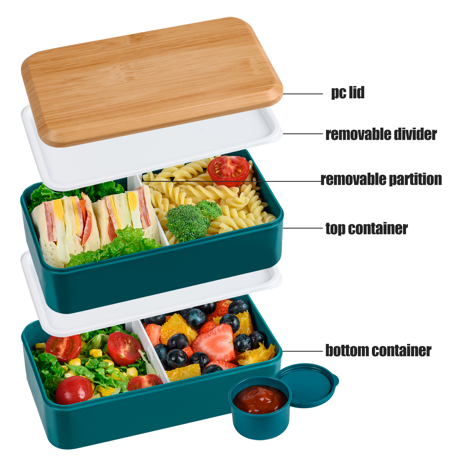 1pc Plastic Rectangular Bento Box With Dividers And Lid, Suitable