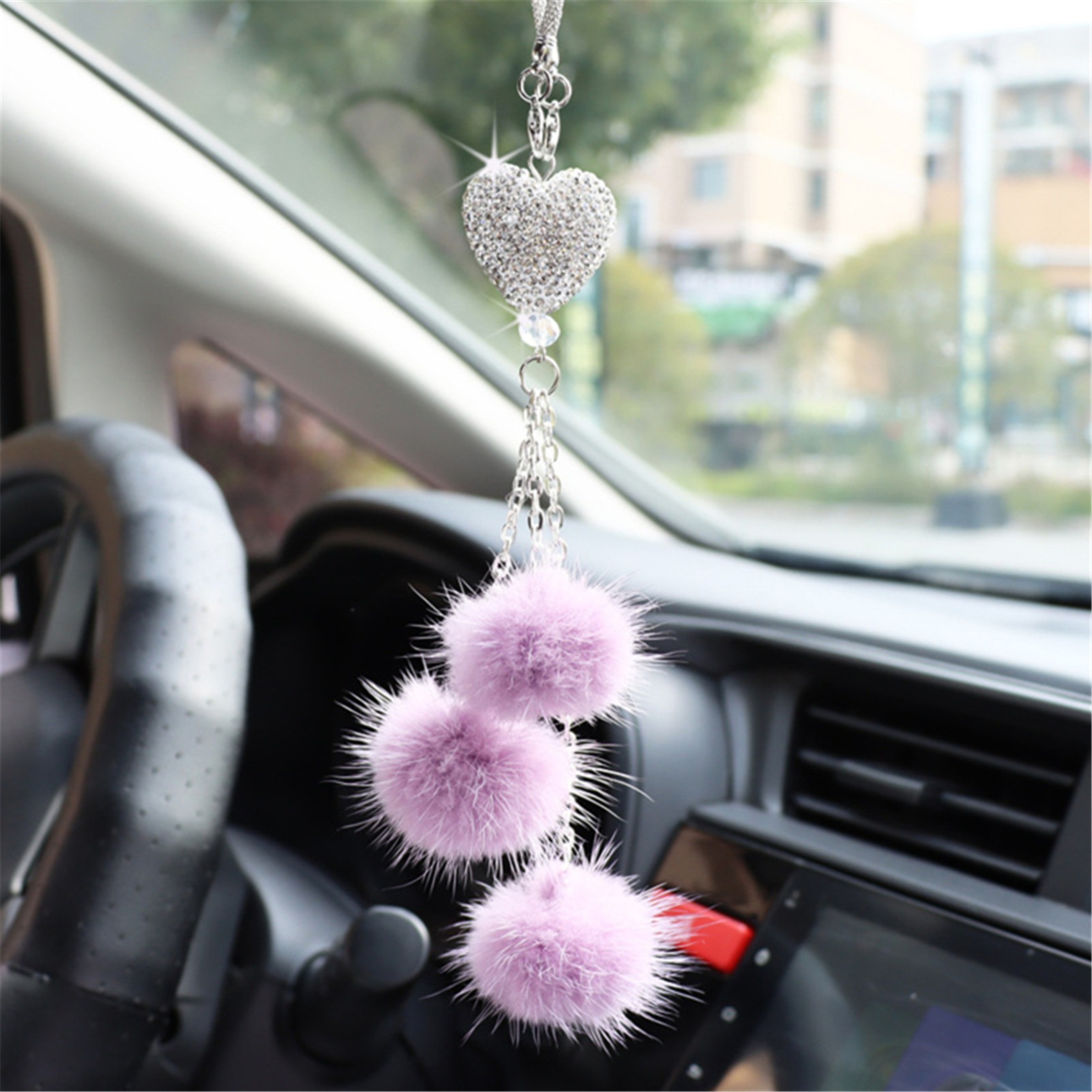 Accessoires de rétroviseur de voiture Pendentif en forme de cœur étincelant  et boule rose - Temu France
