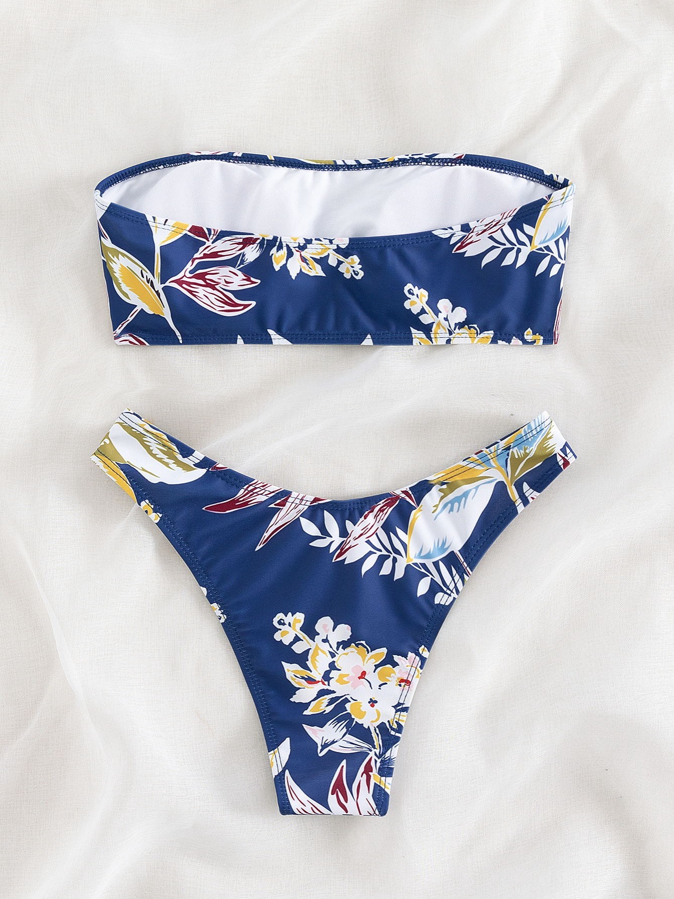 floral bandeau high cut bikini swimsuit