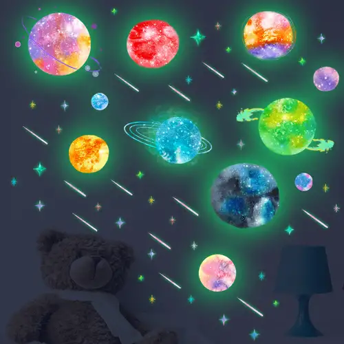 Adesivi murali fluorescenti 3D - Stickers stelle, dinosauri, pianeti e luna