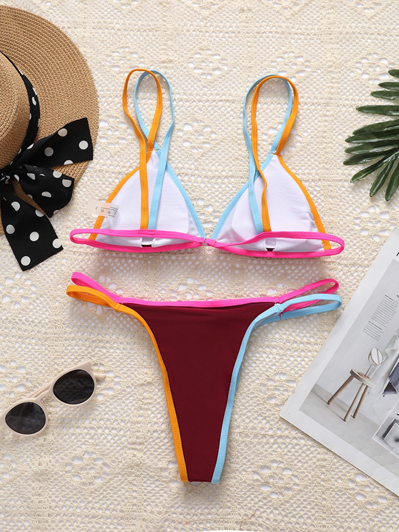 String Halter Neck Swimwear, Triangle Cup Two Piece Bathing Suit, High