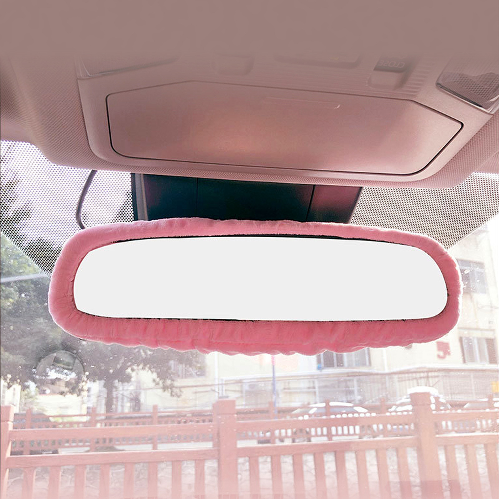 Add A Pop Color Car Adorable Peach Plush Rearview Mirror - Temu