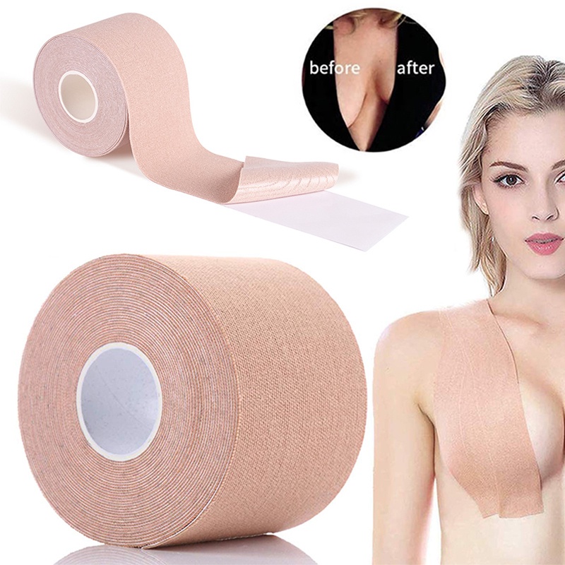 REFUN Boob Tape, Boobtape Bob Tape for Large Breasts Fashion Booby Tape  Body Boobie Strapless Breast Lift Tape Push up Adhesive Bra Chest Supports  Tape with Nipple Covers for Clothes, Dresses Brown 