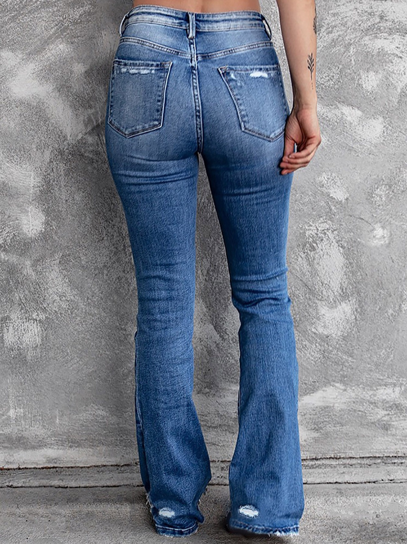 Women's Flare Jeans High Waist Bell Bottom Raw Hem Denim Pants