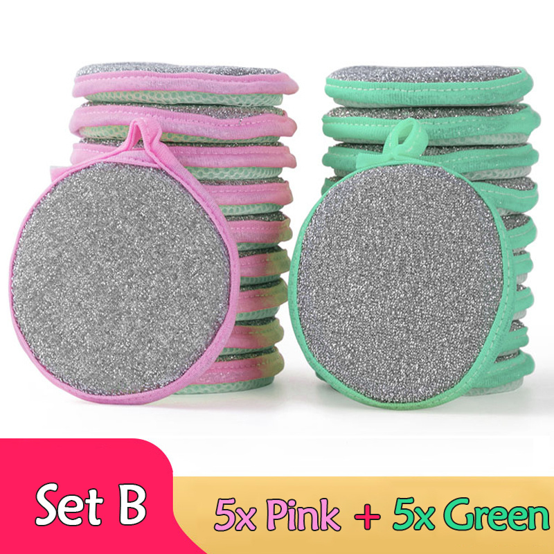 GISBON Double Side Dishwashing Sponge,Double Side Dishwashing Sponge Pan  Pot Dish Wash Sponges Household Cleaning Tools (Green,5PCS)