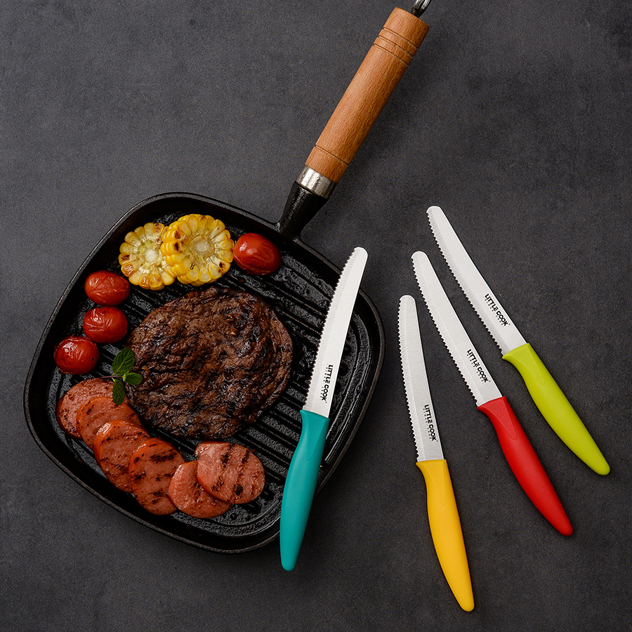 FINDKING 4-Piece Kitchen Steak Knife Set, 4.7 Inch Serrated Kitchen Knives,  Rustproof Stainless Steel Cutlery, Pakka Wood Handle, Beige (Michelia  Series)