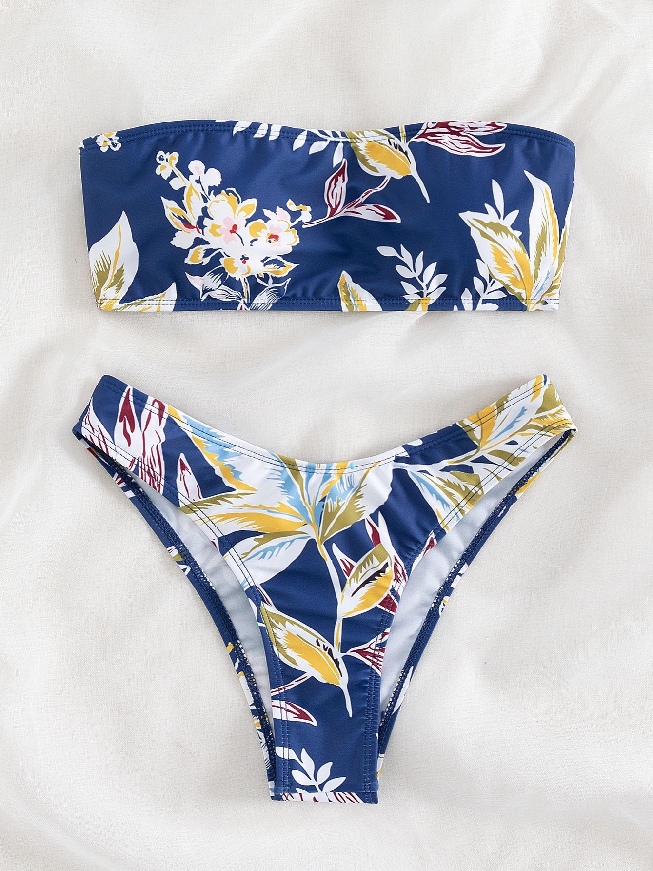 Women's Floral Bandeau Bikini Swimsuit Two Piece Bikini Set High Cut ...