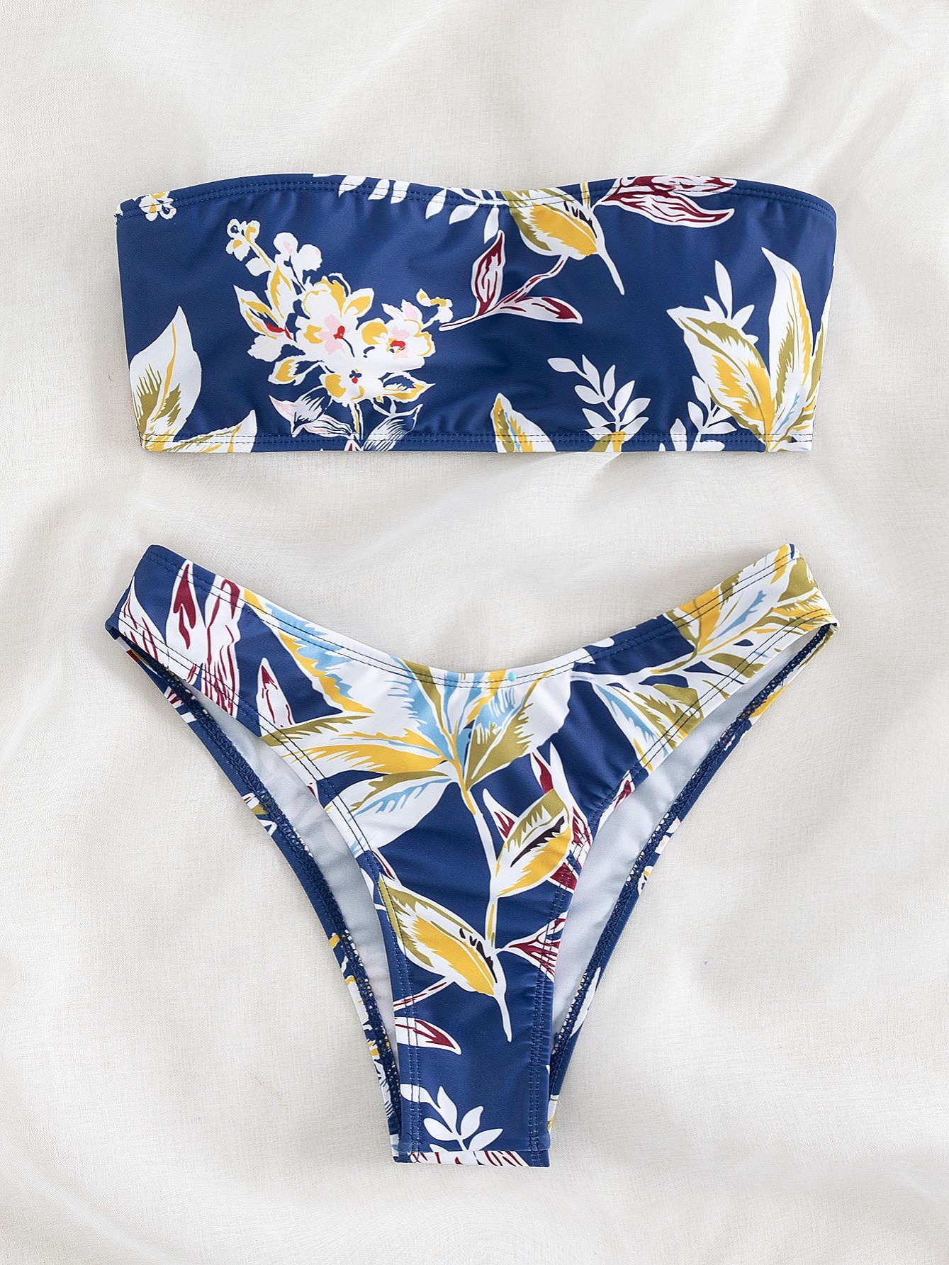 Women's Floral Bandeau Bikini Swimsuit Two Piece Bikini Set High Cut