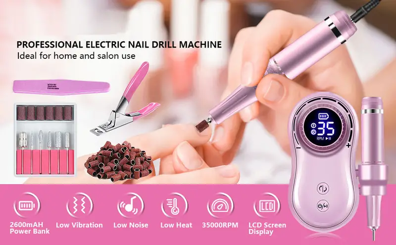 portable electric nail drill machine kit professional rechargeable manicure pedicure polishing shape tools for acrylic nail gel nails with 56 pieces belt drill nail clipper details 0