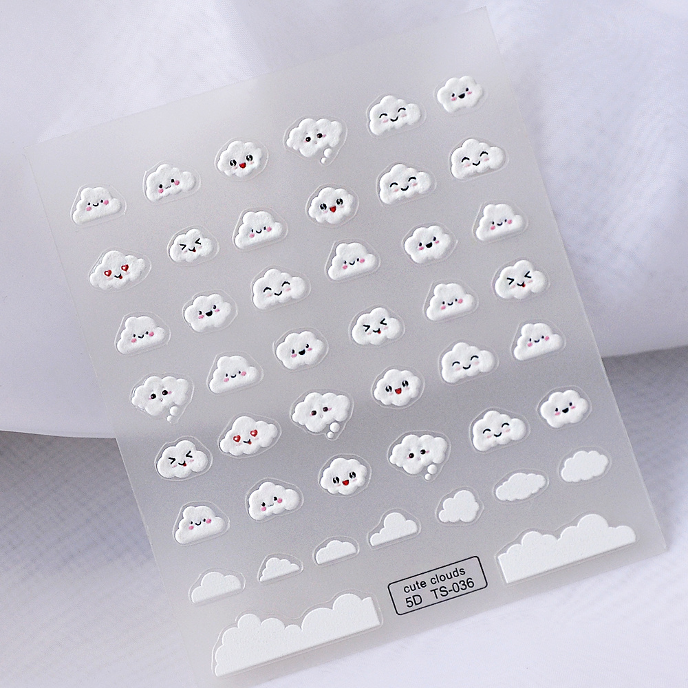 5d Cloud Cartoon Sticker - Happy Face Nail Decoration For Artistic Manicures