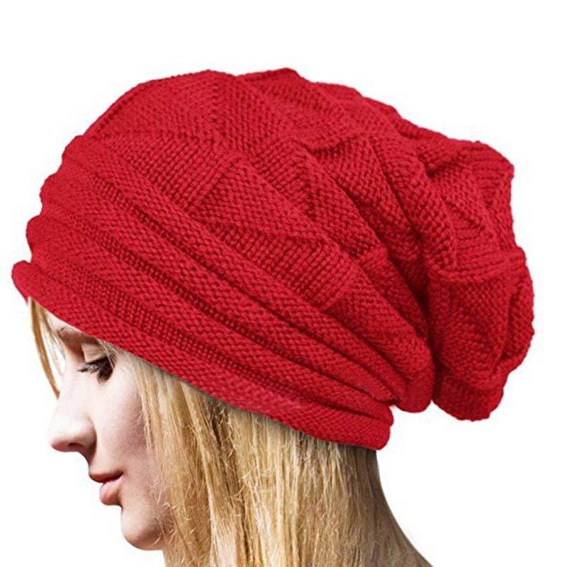  VITEIN Sombrero de invierno para mujer Warm Plus Sombrero de  plumón Sombrero de lana de punto sombrero de lana envoltura Head Cap  Protección de oídos Sombrero frío (Color : Rojo, Tamaño
