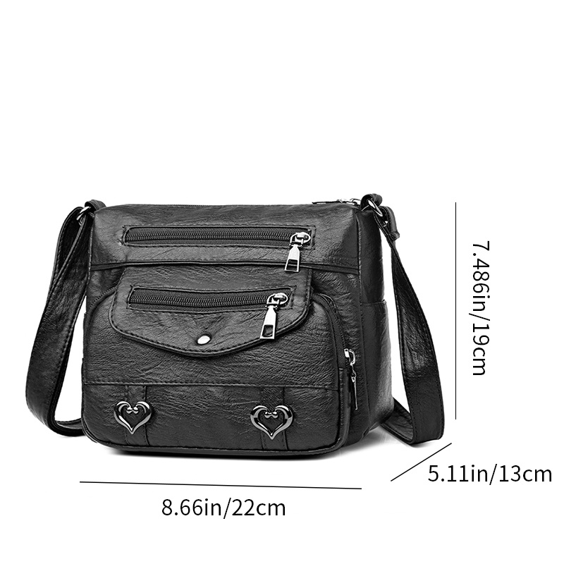 Heart Decor Crossbody Bag, Vintage Multi Pockets Shoulder Bag, Women's Faux  Leather Purse - Temu