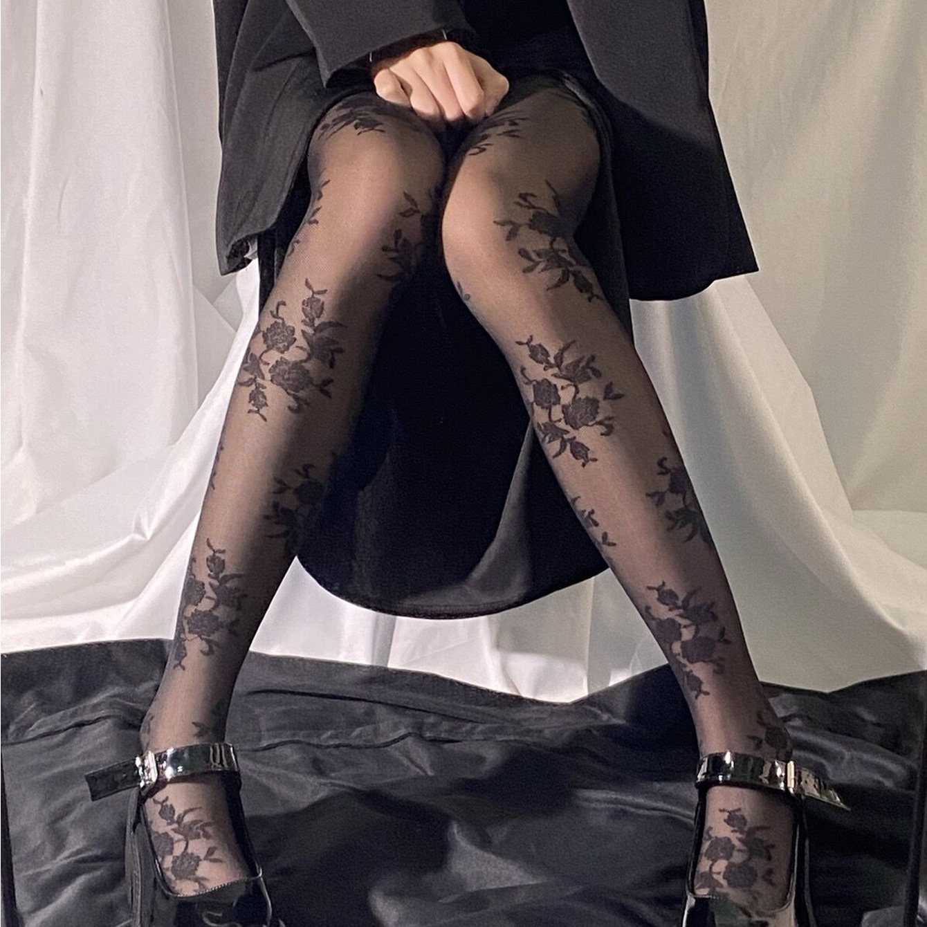 Lace Tights Hot Sexy Womens Rose Print Tights Design Black White Hollow  Hosiery Fishnet Fashion Lolita