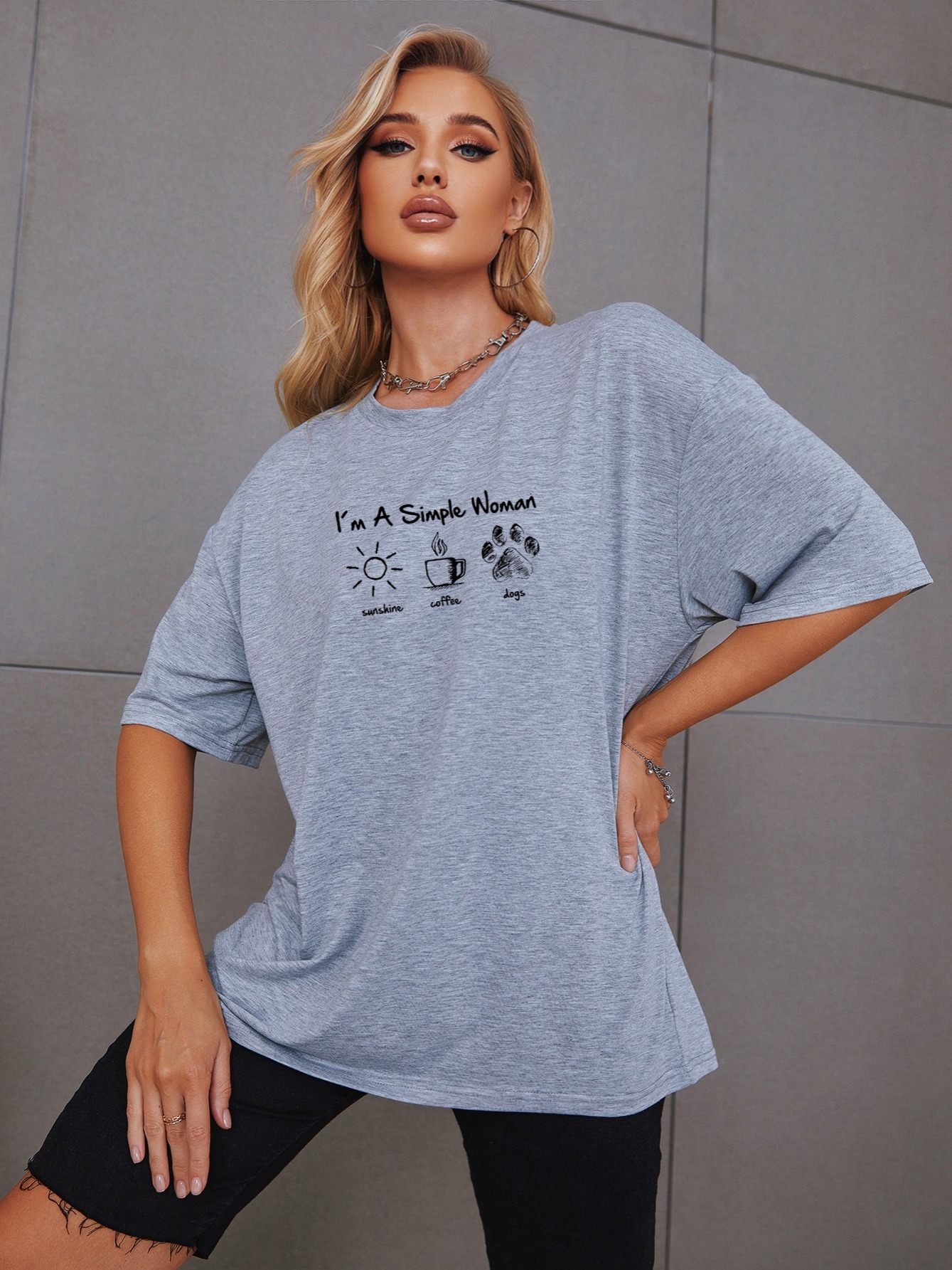 Women Print Drop Shoulder Oversized Tee Short Sleeve Tee Tops