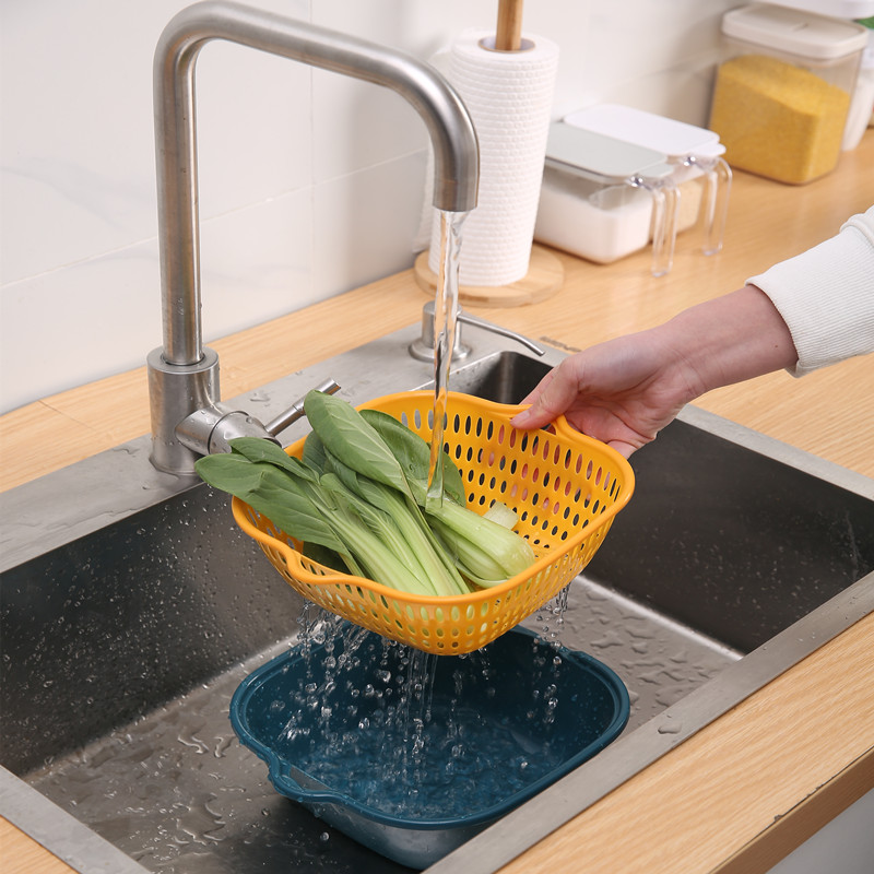 6PCS Kitchen Colander Strainer Set Vegetable Washing Baskets Soaking and  Washing Fruits Sinks Drain Basin Cleaning Storage Container