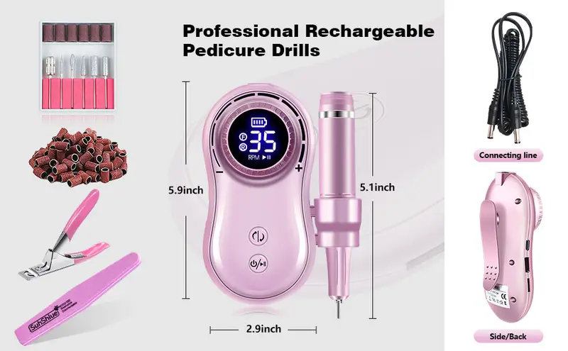 portable electric nail drill machine kit professional rechargeable manicure pedicure polishing shape tools for acrylic nail gel nails with 56 pieces belt drill nail clipper details 4