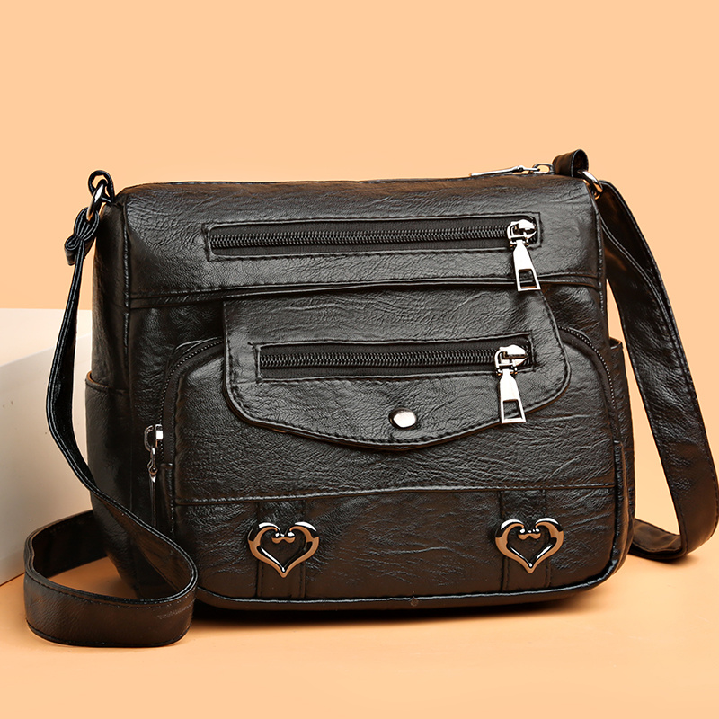 Women's Real Leather Crossbody Bag - Black