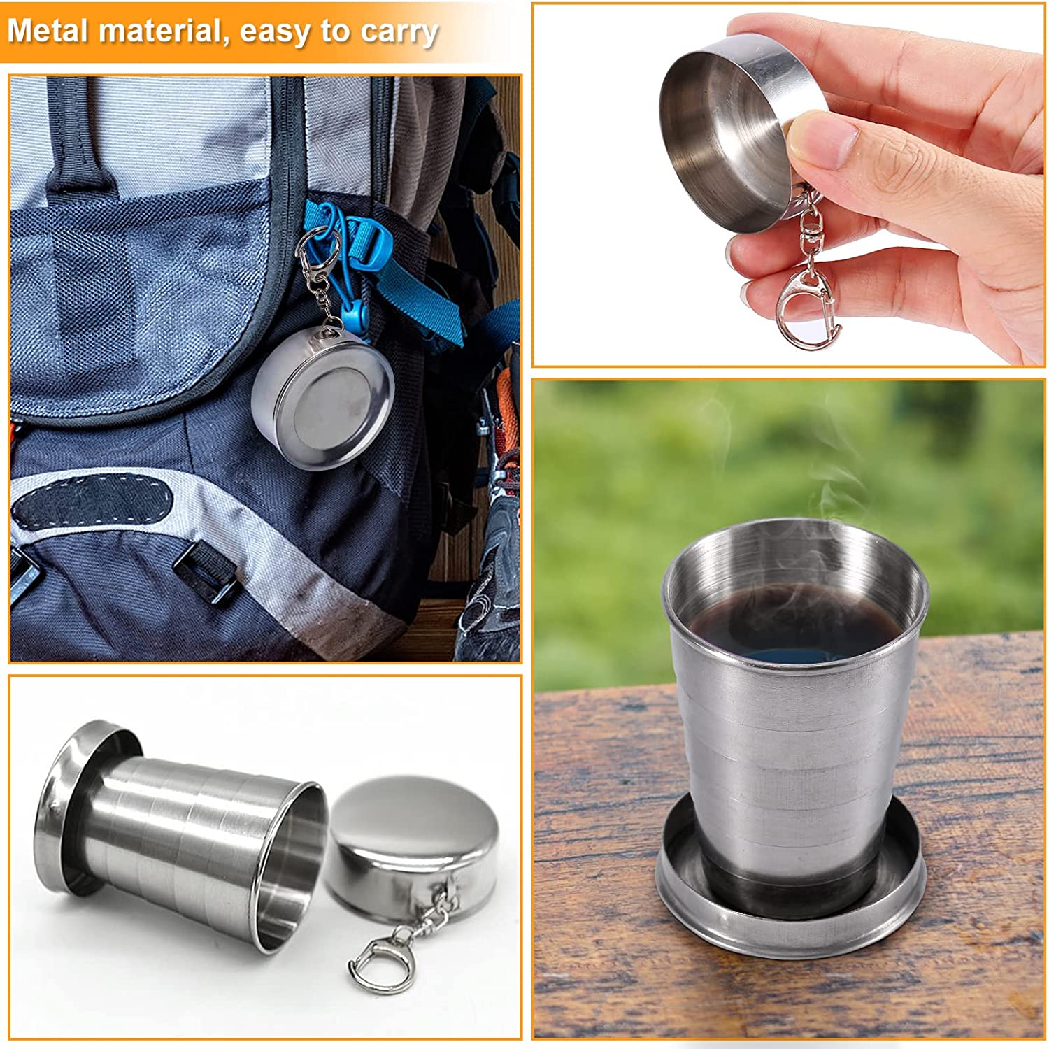 Ultralight Stainless Steel Folding Cup With Keychain Lid Portable And