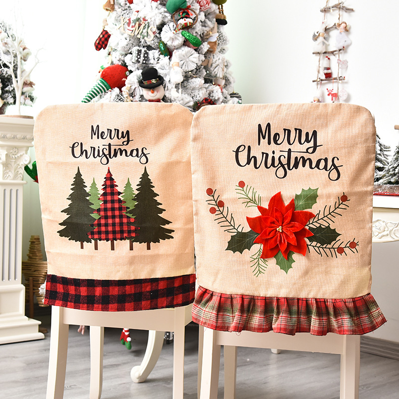 Christmas Chair Back Cover Black White Plaid Printed Chair Cover Xmas Chair  Slipcover Home Kitchen Chair