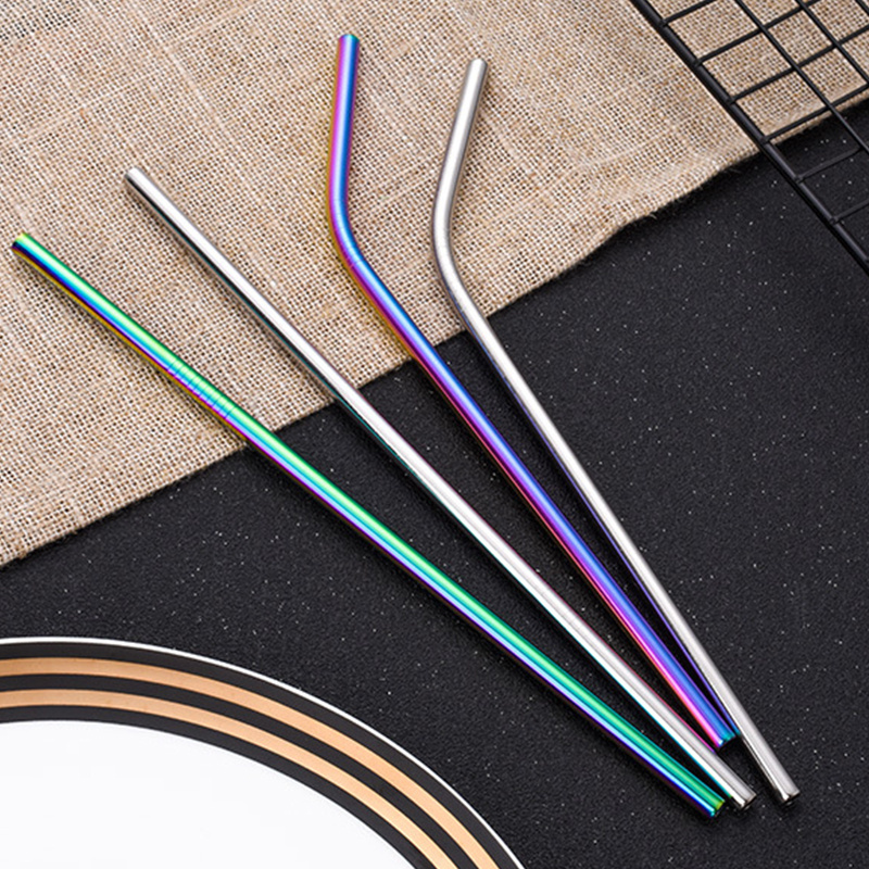 Eco Stainless Steel Straw Set 8 Straws 2 Brushes & Bag