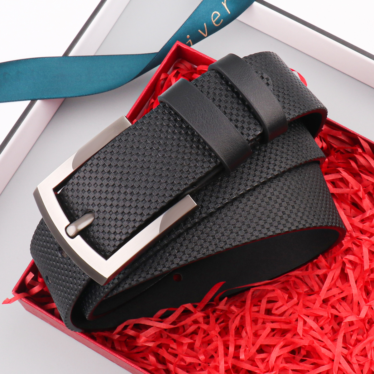 Men's Checkered Pattern Genuine Leather Belt, Alloy Pin Buckle Belt, Men's  Exquisite Father's Day Christmas Gift, With Keychain - Temu