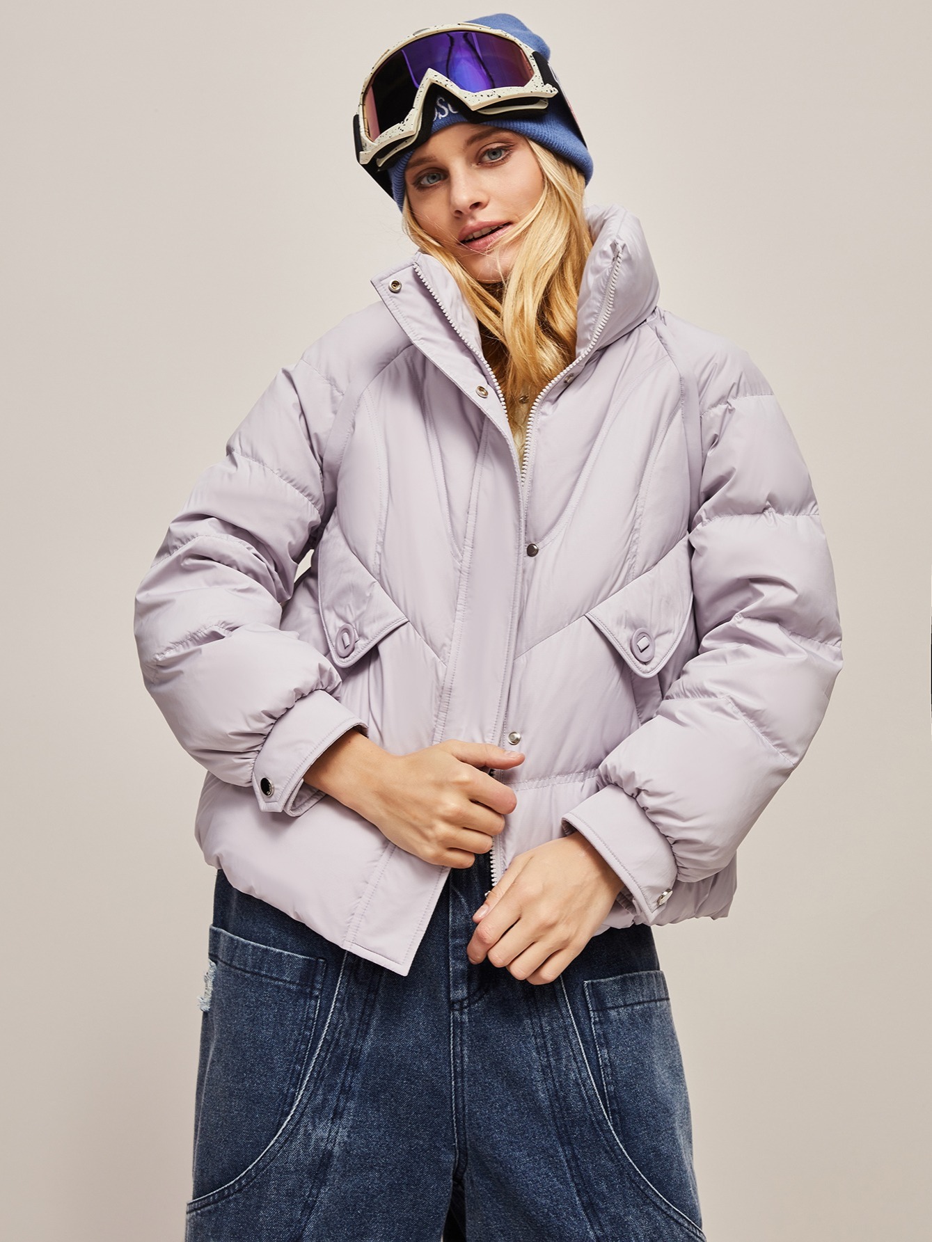 Solid Pocket Down Drop Shoulder Puffer Coat, Raglan Sleeve Winter