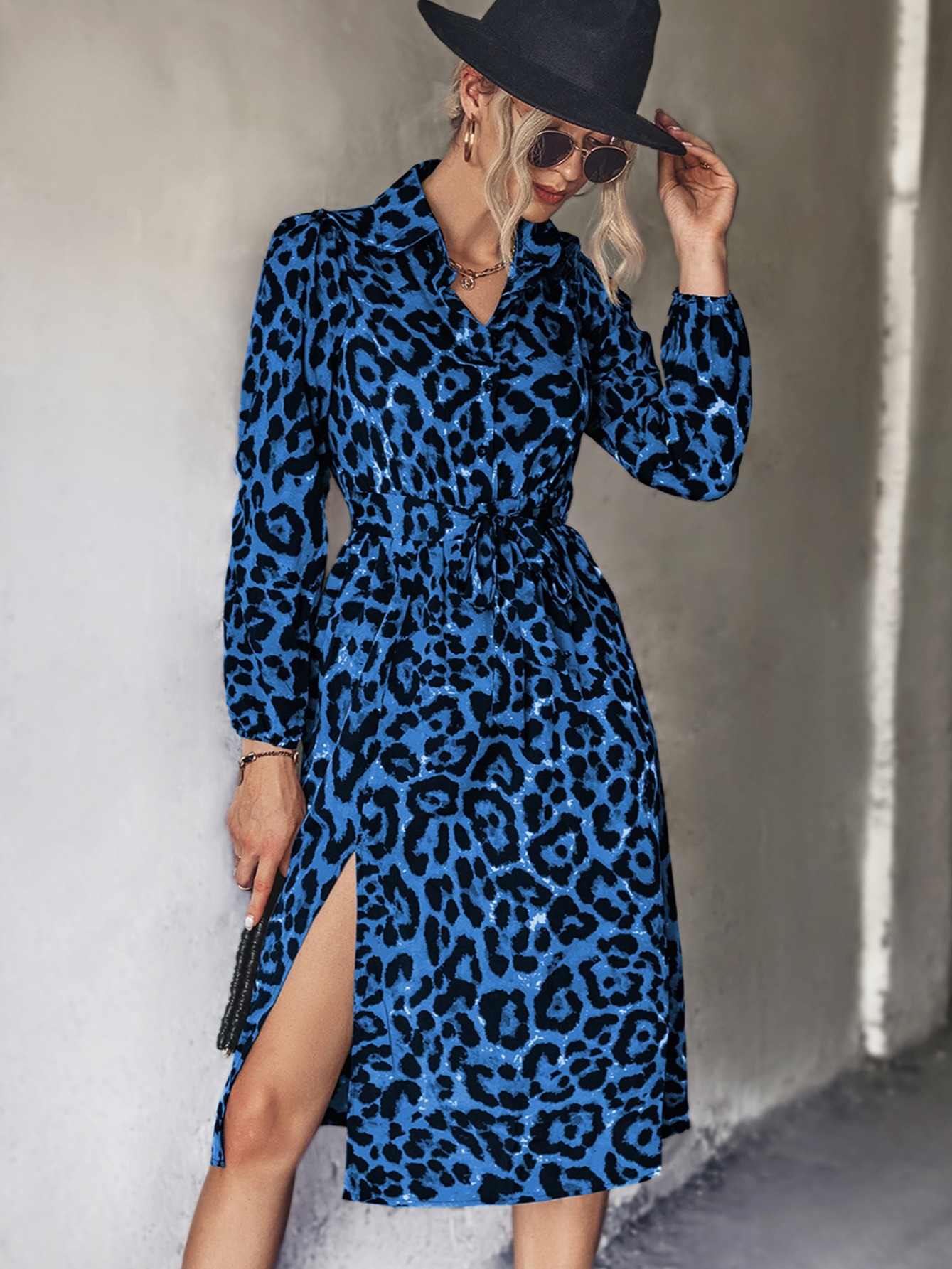 Women's Dresses Classic Teddy Leopard Sleeve Slit Dresses - Temu