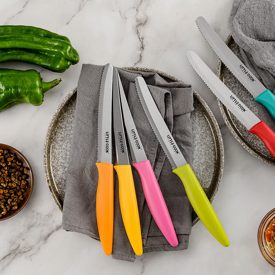 Victorinox Swiss Stainless Steel 6 Piece Round 4.5 Inch Serrated Steak  Knife Set with Green, Orange, Pink, Yellow, Red, and Blue Fibrox Handles 