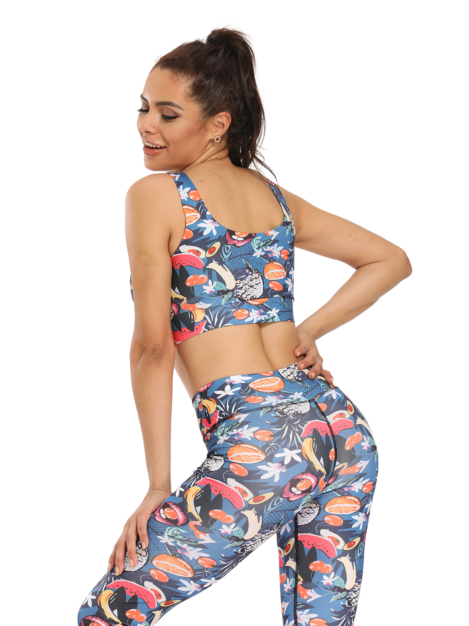 IWUPARTY Pink Printed Printed Yoga Sets For Women Crop Top And