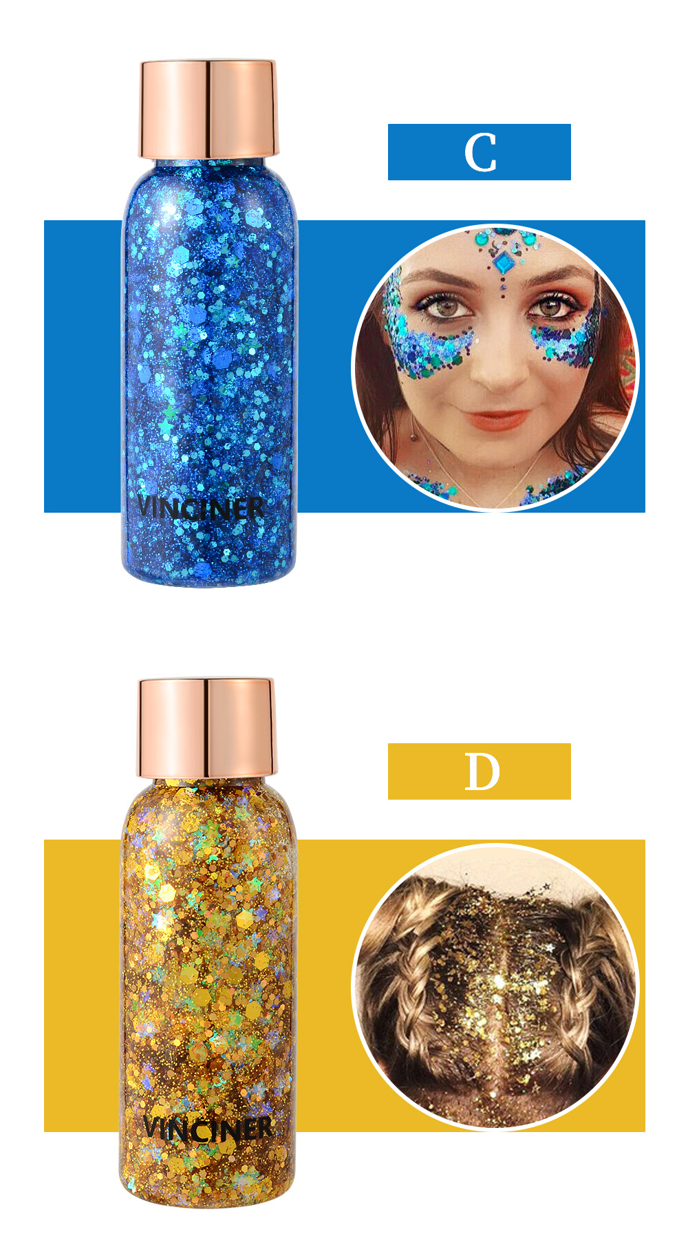  Juego de 6 colores de gel con purpurina para rostro, cuerpo y  rostro, crema brillante gruesa para ojos, maquillaje de uñas, pasta  holográfica de sirena brillante de larga duración para festivales