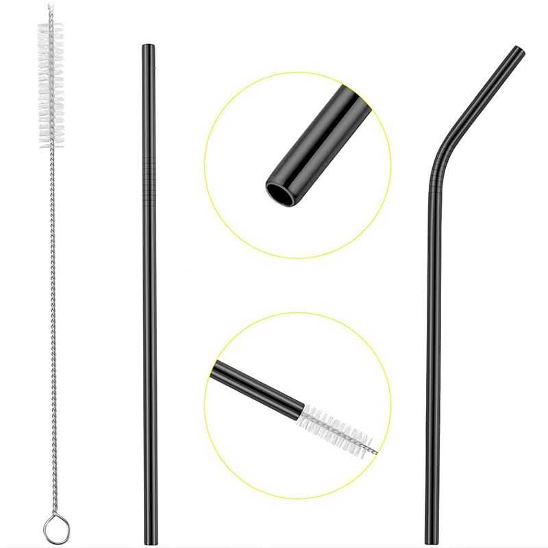Eco Stainless Steel Straw Set 8 Straws 2 Brushes & Bag