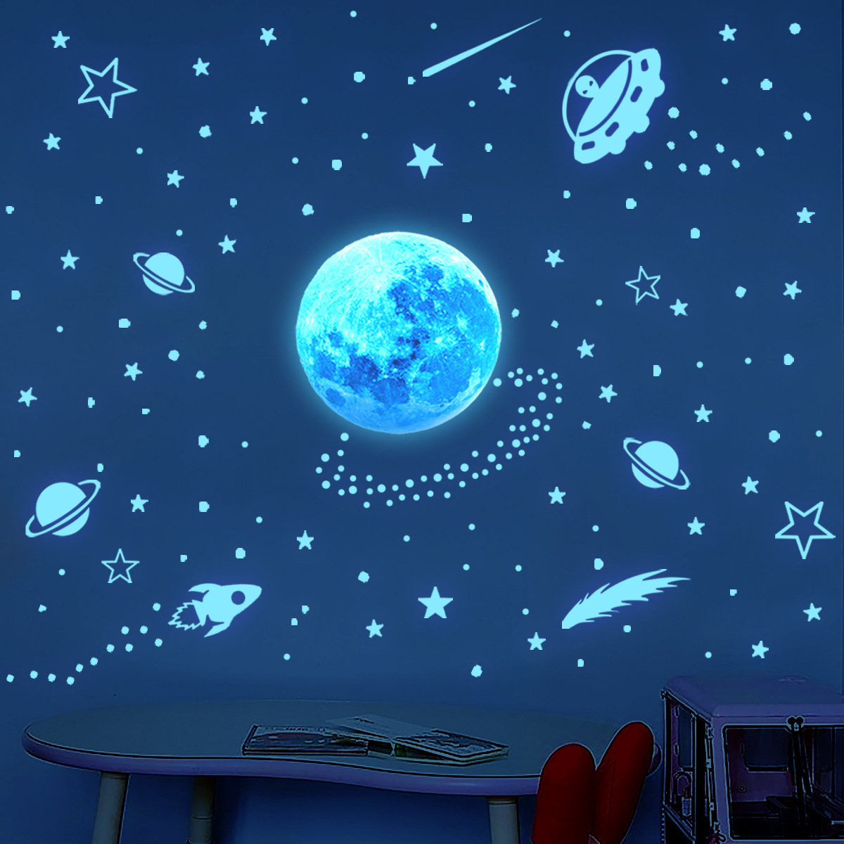 Star and Moon Glow In The Dark Stickers Kids Room Decor