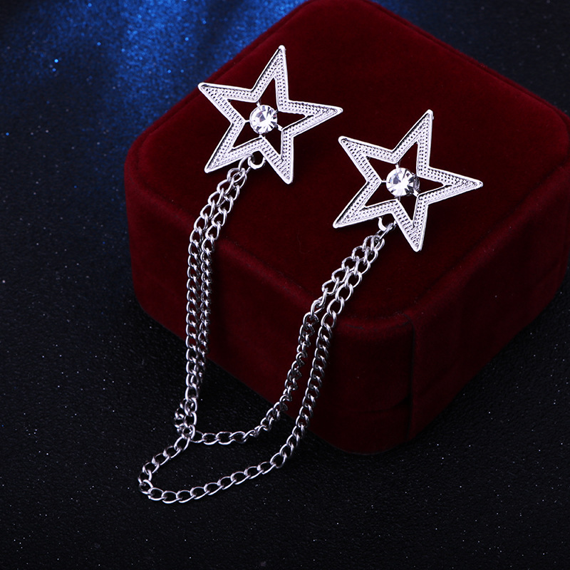 Five-pointed Star Collar Pin Chain Fringed Collar Men's Shirt Collar Chain Fashion Brooch