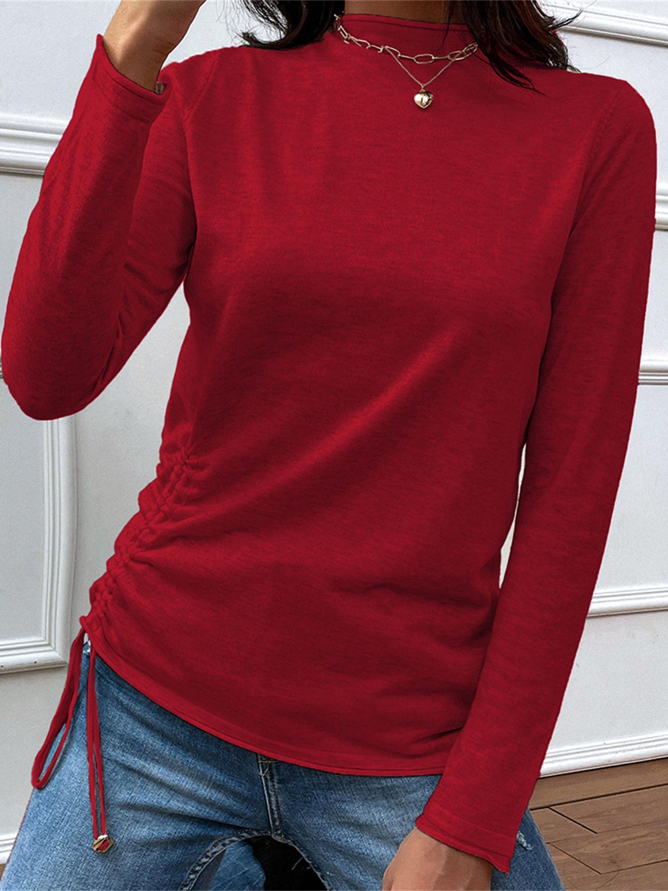 Pocket Roll Neck Burgundy - Women's Jumpers