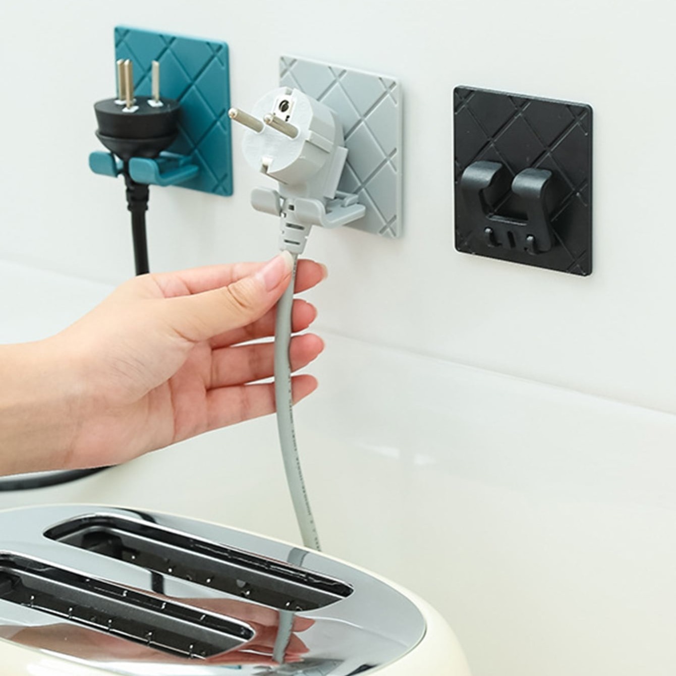 4PCS Plug Holder Kitchen Wall-Mounted Power Cord Storage Strong Adhesive  Free Punch Bracket Socket Hooks Data Cable Organizer