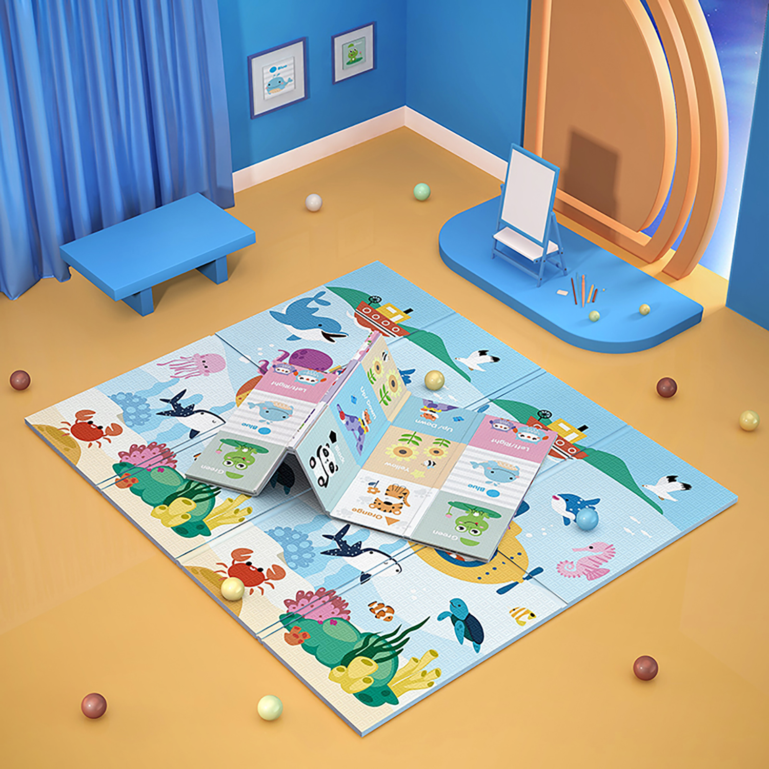 Woodland Animal - Tapete de juego para bebé, lavable, antideslizante,  tapete para gatear, portátil, plegable, para niños pequeños, actividades en