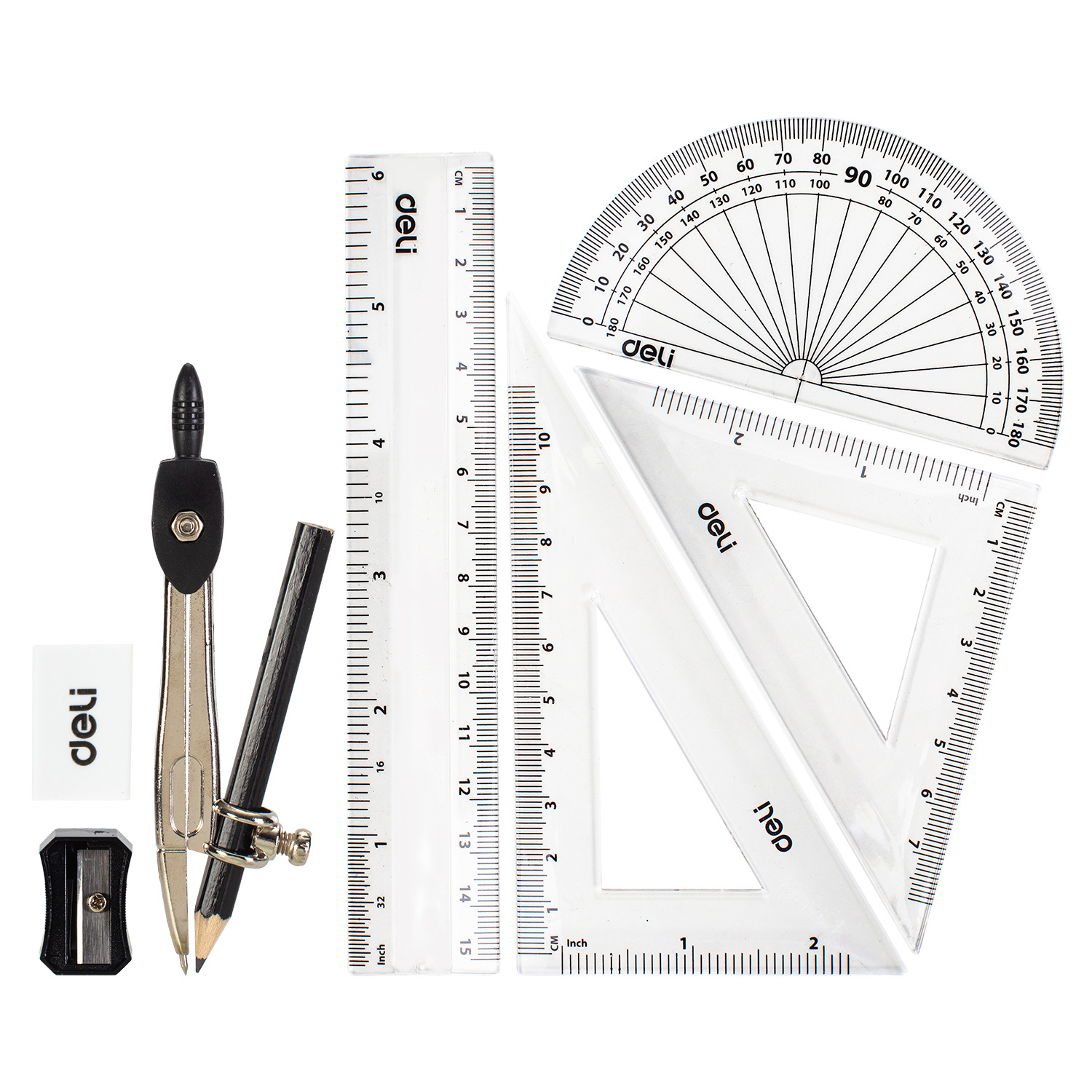 Deli 8PCS/Set Drafting Supplies Compass Rulers Complete Math Tool 9591