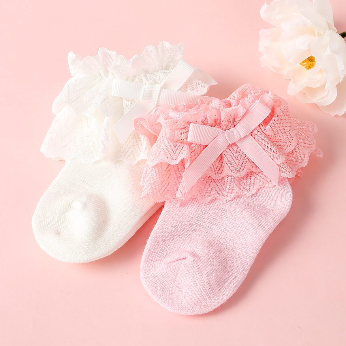 

Baby'sthree-layer Solid Color Cotton Lace Sock