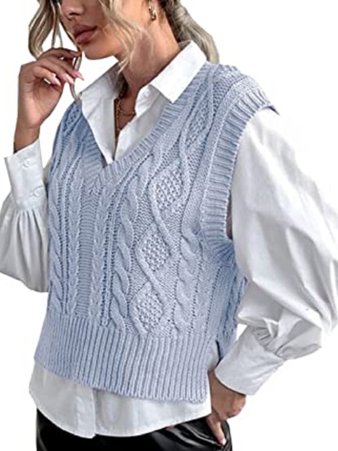 Sweater Vest for Women V Neck Sleeveless Knit Solid Casual Ribbed