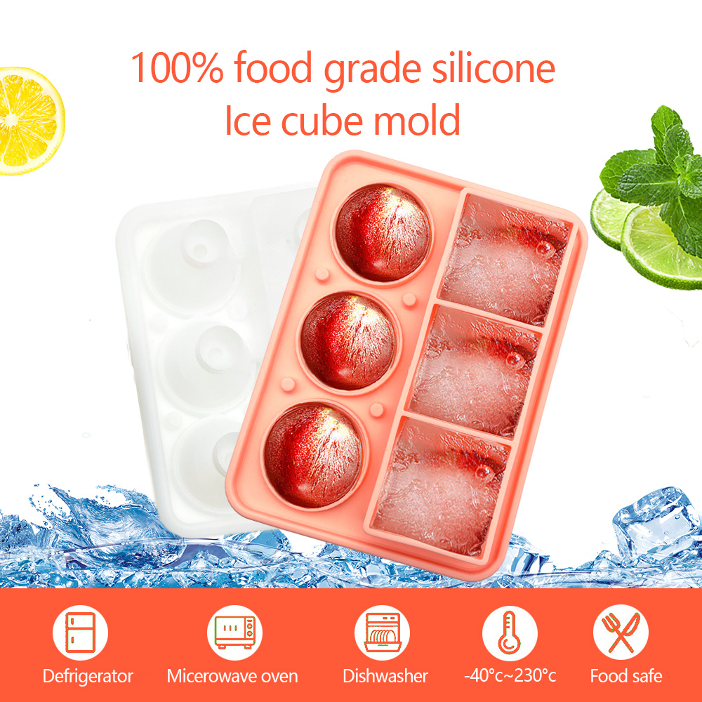 Ice Cube Trays Silicone (Set of 2) Whiskey Ice Ball Mold, Large Ice Ball  Maker Mold, Round Ice Cube Mold, Sphere Ice Cube Mold, Square Large Ice Cube  Tray for Cocktails 