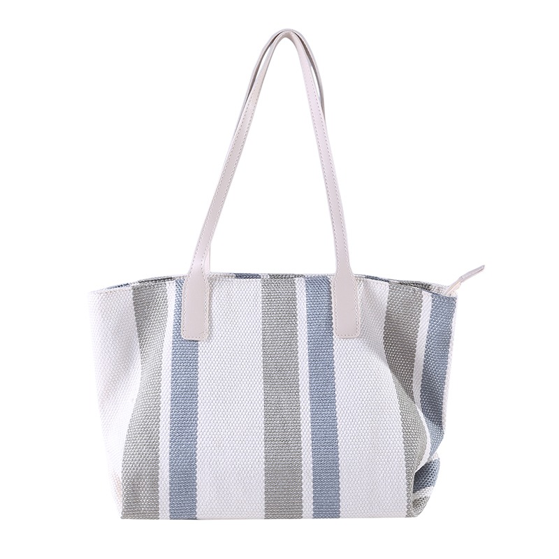Striped Linen Shoulder Bag Women's Large Capacity Shopping Bag Casual ...