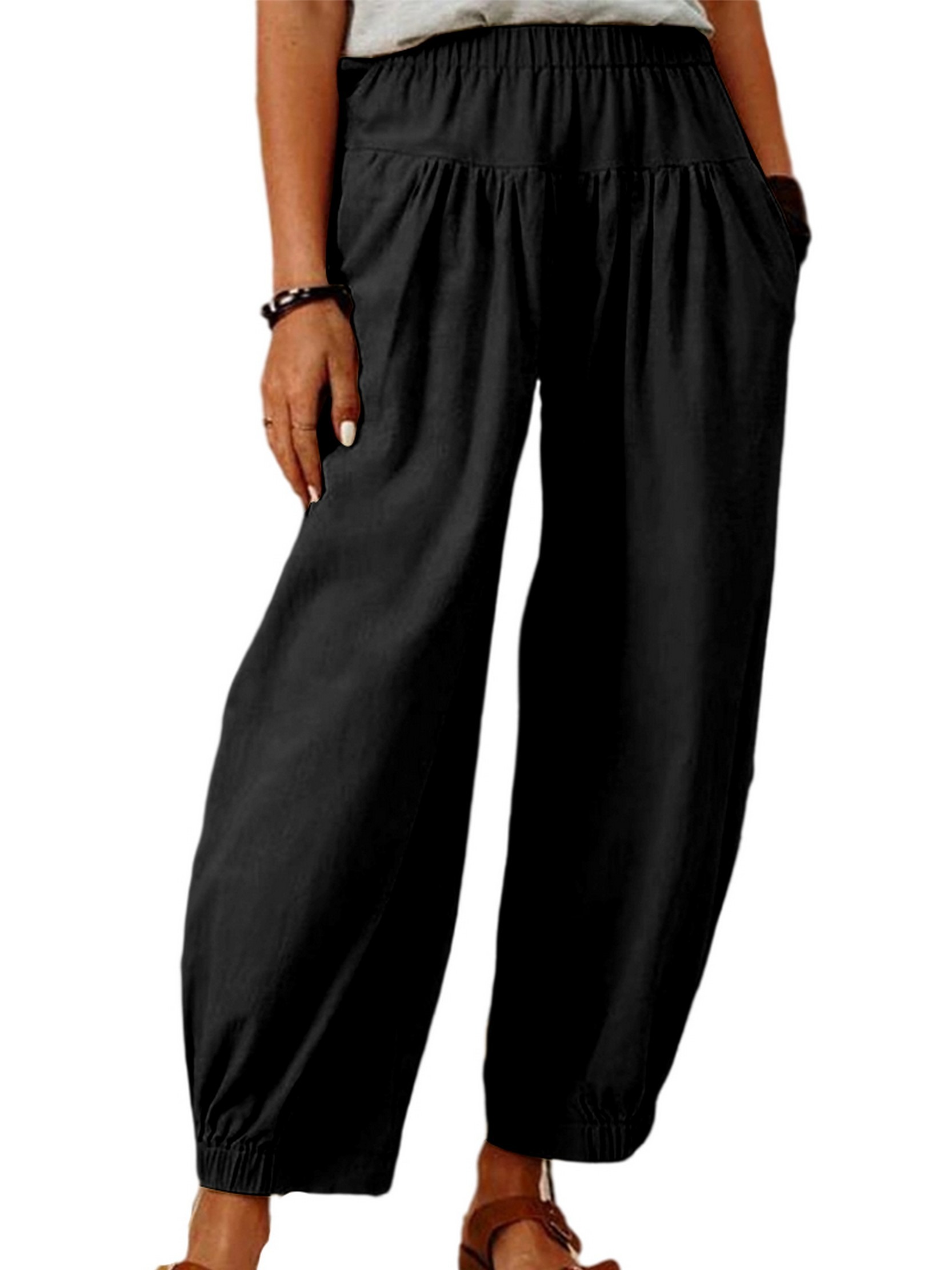 Patchwork Comfy Capri Pants for Women Casual Beach Elastic Women's