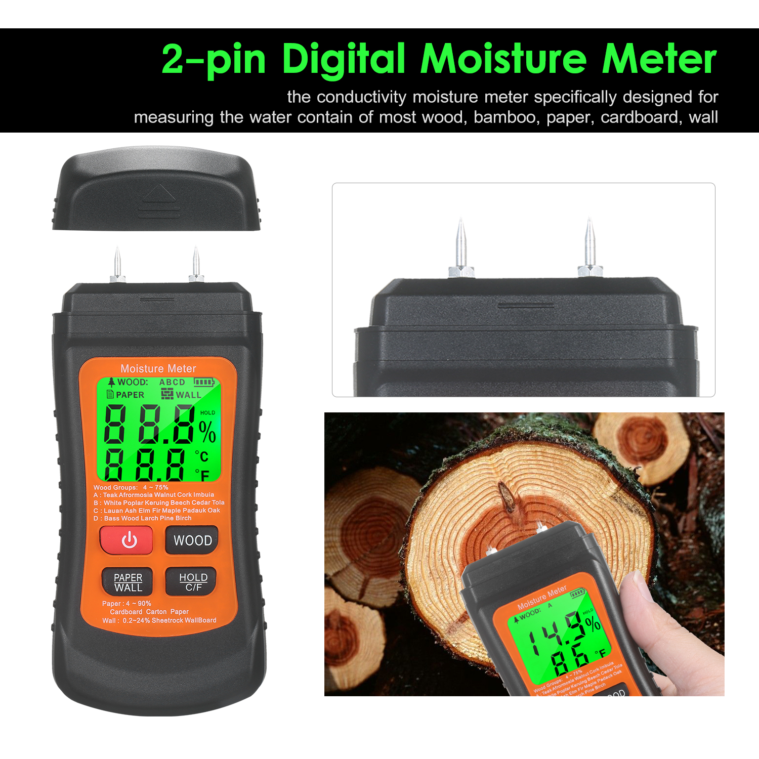 Medidor de humedad de madera, detector digital de fugas de agua con  pantalla LCD para detectar fugas y humedad en madera, techos, paredes y  alfombras