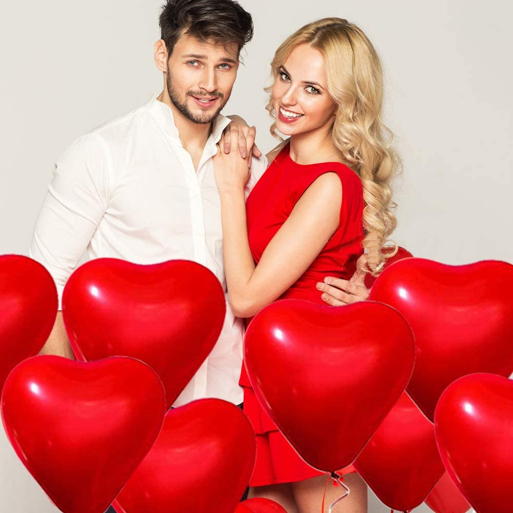 Conjunto de decoración de San Valentín con 50 globos rojos en forma de  corazón para aniversario de bodas, celebración romántica de San Valentín,  Día d