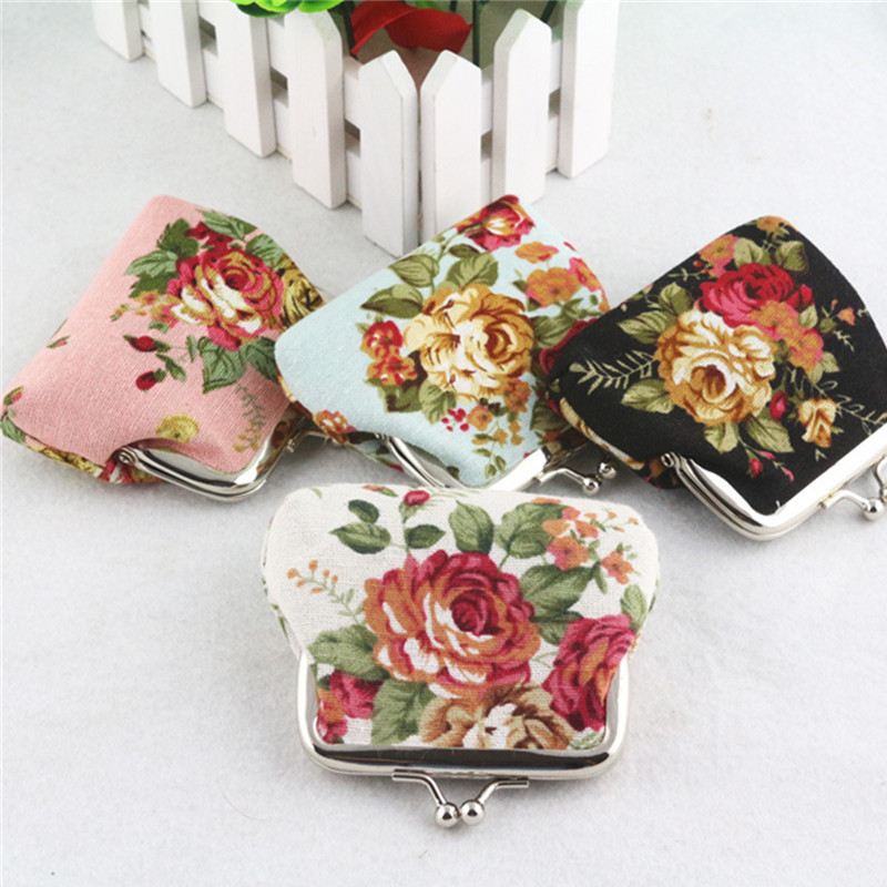 Saja Tapestry Coin Purse Women's Wallet Key Wallet Pouch Double Pocket Kiss Lock Garden Flower Coin