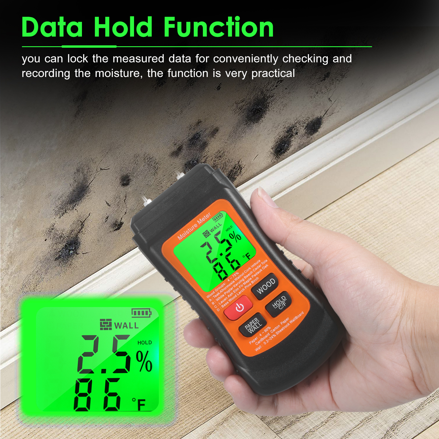 Medidor de humedad de madera Rzmt-10 Lcd Medidor de humedad digital  Instrumento de prueba de humedad de madera Herramienta detectora Medir el  contenido de humedad para papel de pared C