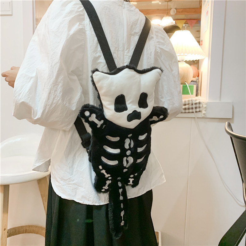 Funny Plush Black Skull Backpack, Mini Cartoon Design Fuzzy Novelty Backpack  - Temu