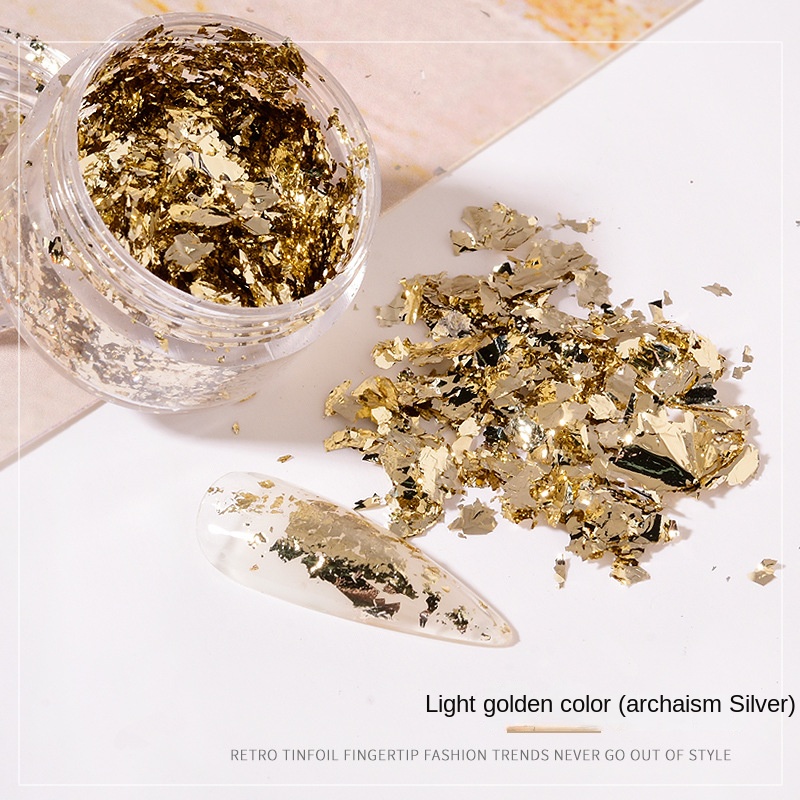 Gyouwnll Nails Art Jewelry Gold Foil Tin Foil Shards Gold Silver Glass Shards Nail Decorations DIY Arts and Crafts D, Size: One Size