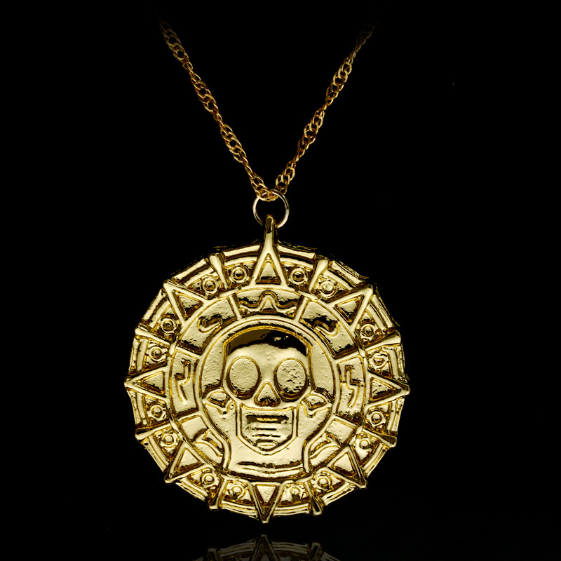 Graceful Goods Caribbean Pirate's Treasure Aztec Skull Coin Medallion  Necklace